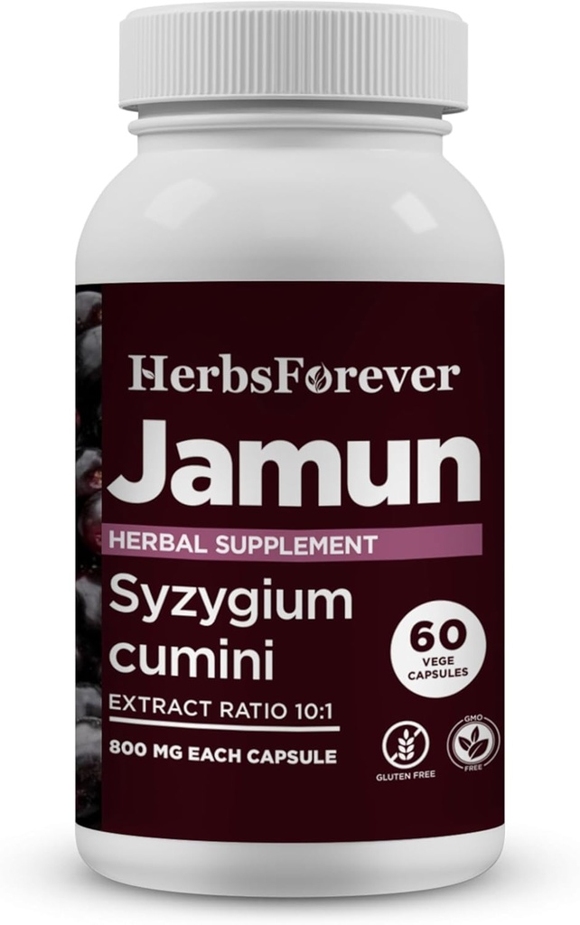 Herbsforever Jamun Capsule Eugenia Jambolana Seeds Extract Ratio (10:1) Wellness Supplement 60 Vege Capsule
