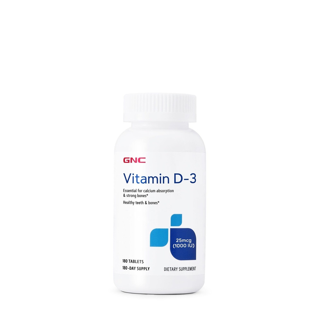 GNC Vitamin D-3 25mcg, Supports Healthy Teeth and Bones, 180 Tablets