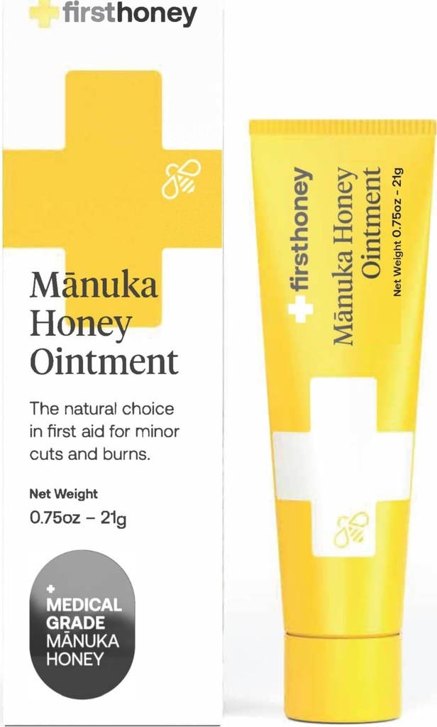 FIRST HONEY Manuka Wound Ointment [.75oz - 21g] | Rapid Wound Repair Gel | Fast Relief für Haut & Burns | Manuka Honey aus Neuseeland | Antibiotische freie Burn Care, Scar Gel, Dressing Aid