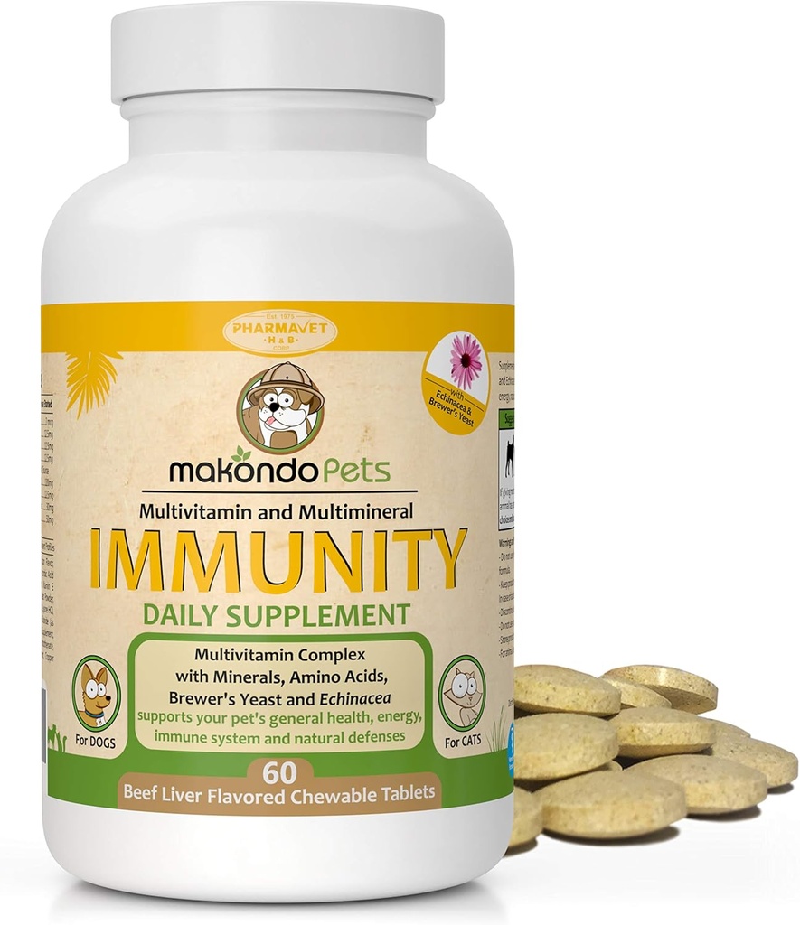 Integratore Immune per cani - Allergia e Itch Relief con Vitamine B Complex, Calcio, Ferro. Minerale, Brewers Yeast per Allergies - Immunity Dog Vitamins. (Bacon Flavor, 60 Tabs)