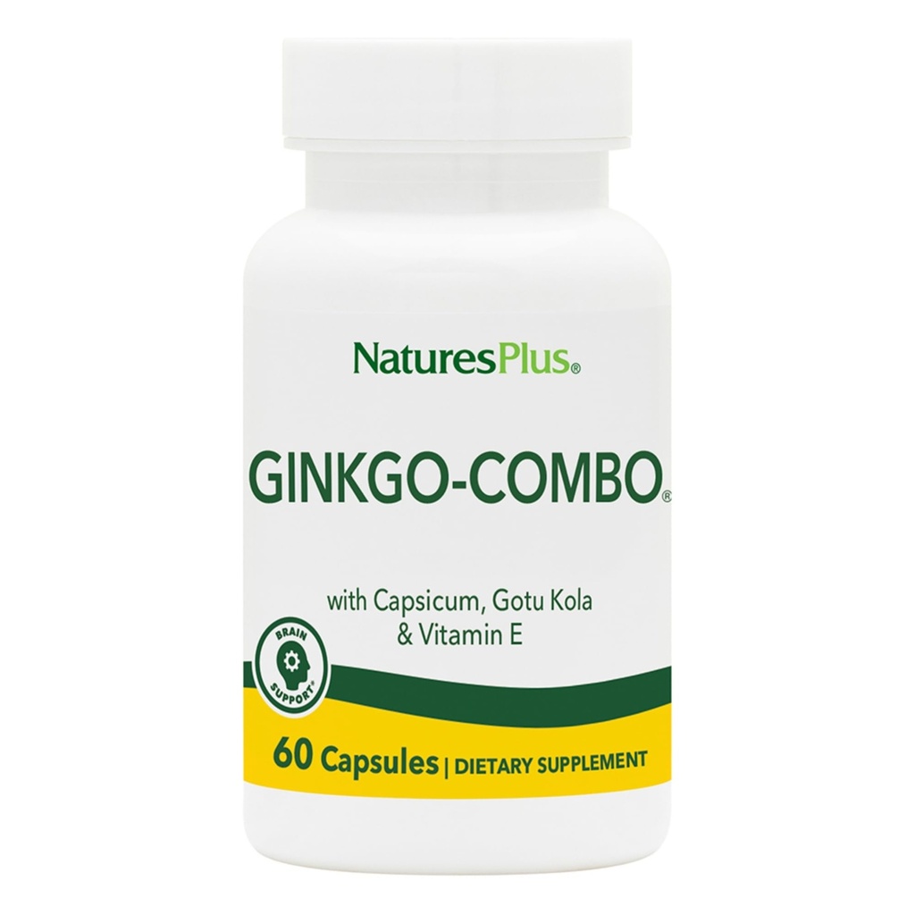 Natures Plus Gingko-Combo - 120 mg, 60 capsule vegane - Ginkgo Biloba - Vegetariano, Senza Glutine - 60 Serve