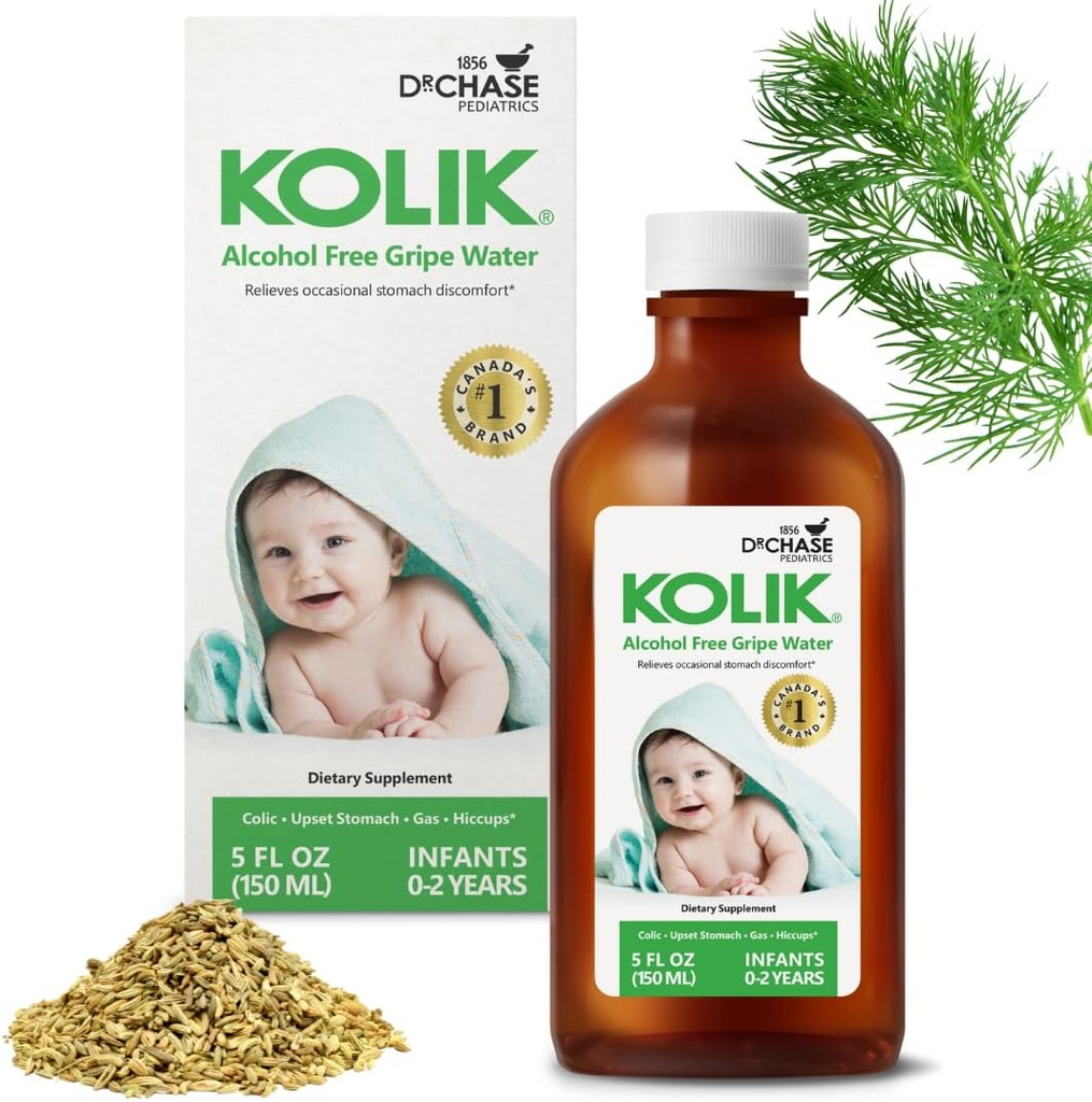 KOLIK Gripe Wasser Alkoholfrei - Baby Colic Relief - Gripe Wasser für Babys & Infants - Baby Gas Relief für Cramps, Stomach Discomfort & Hiccups - Neugeborene Essentials - 150ml (5 fl. oz.)