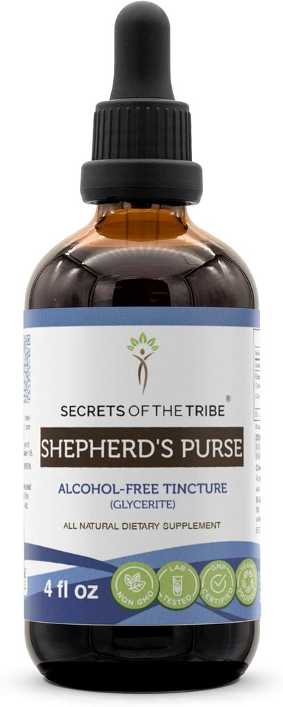 Segreti della Tribe Shepherd's Purse Alcohol-Free Liquid Extract, Shepherd's Purse (Capsella Bursa-Pastoris) Dried Herb Tincture Supplement (4 FL OZ)