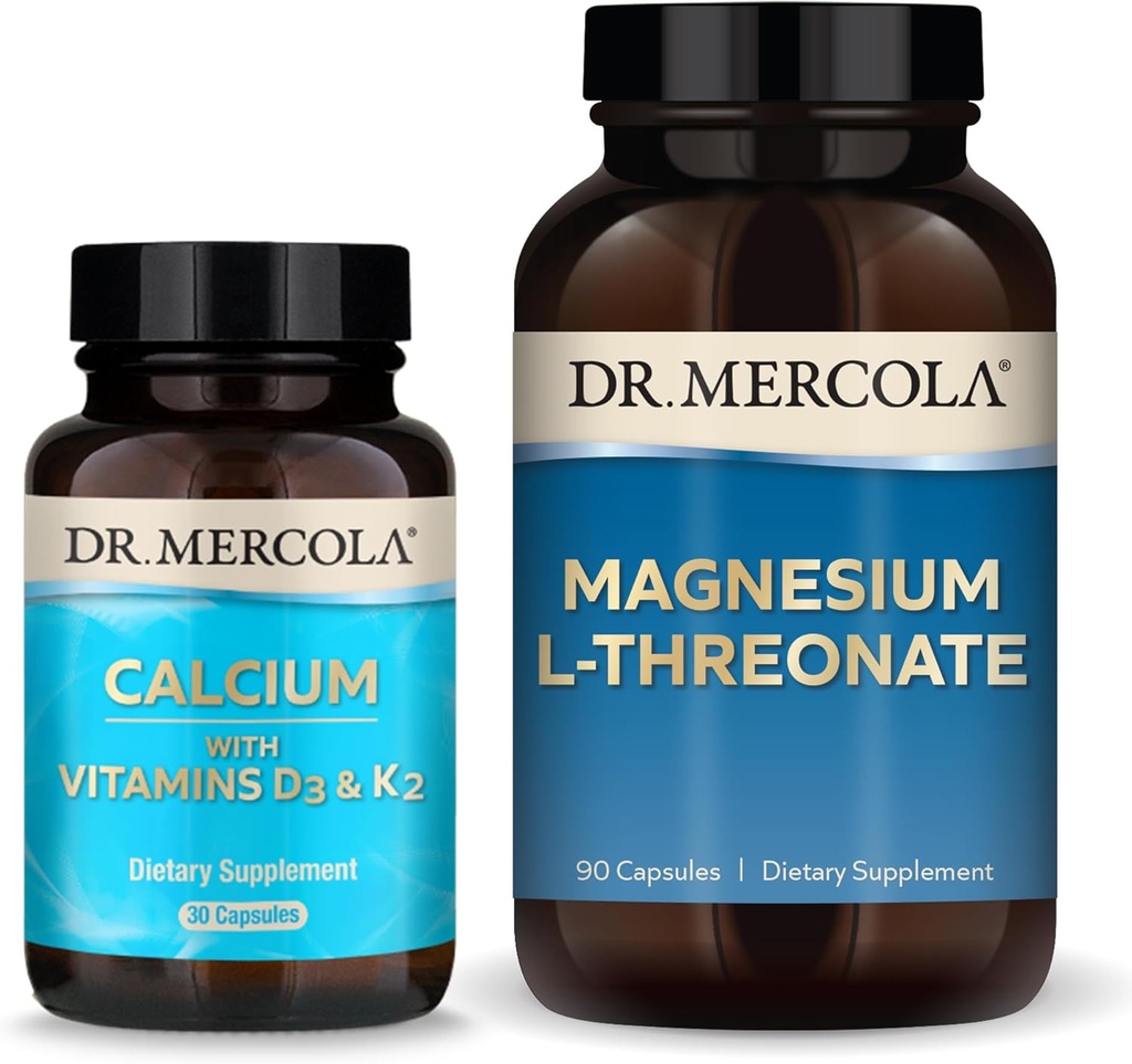 Dr. Mercola Magnesium L-Threonate & Calcium with D3 & K2, 30 Servings, Dietary Supplement, Bone Health, Non-GMO