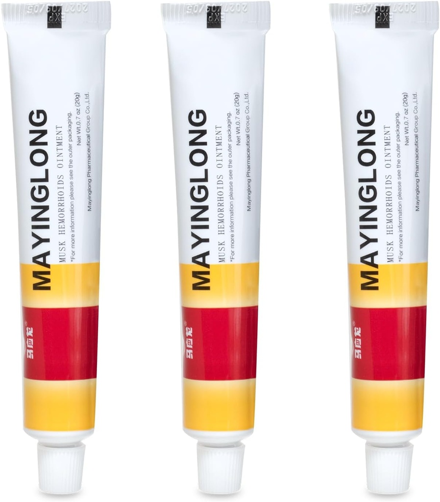 Mayinglong Musk Hemorrhoiden Salbe (3 x 20g Röhren), 60g - Maximale Kraftformel für Hämorrhoidal Fast Relief, Beruhigt Juckreiz, Burning & Discomfort - Fast-Acting Relief (2.12 oz Total)