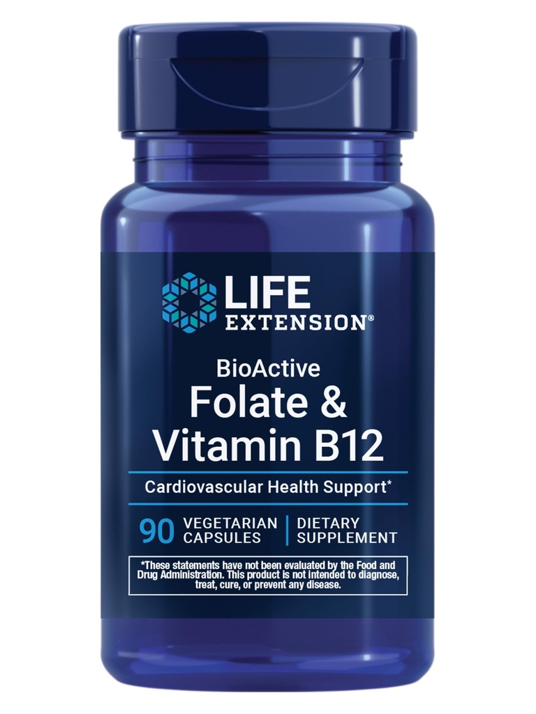 Life Extension BioActive Folate and Vitamin B12, Heart Health, 90 Capsules