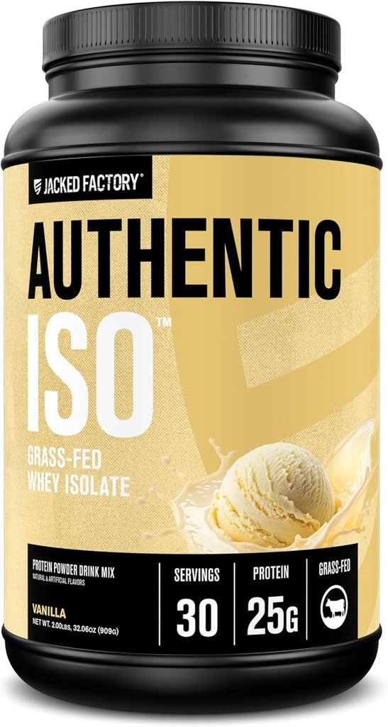 Fabbrica di Jack autentica ISO Whey Protein Isolate Powder - Low Carb, Non-GMO Muscle Building Protein w/No Fillers, Post Workout Recovery - 30 Servings, Vanilla