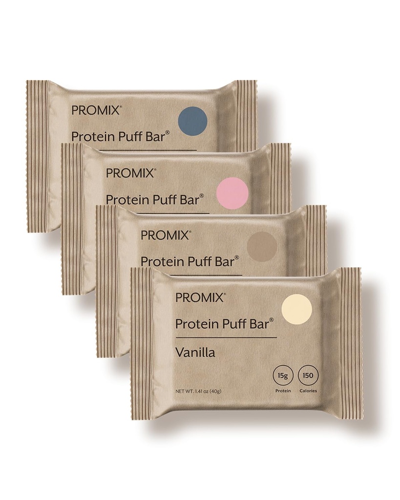 ProMix Nutrition Protein Puff Bars - Variety Pack - Vanille, Schokolade, Erdbeere, Blueberry - Marshmallow Crispy Treat - High Protein & Low Calorie - 12 Bars