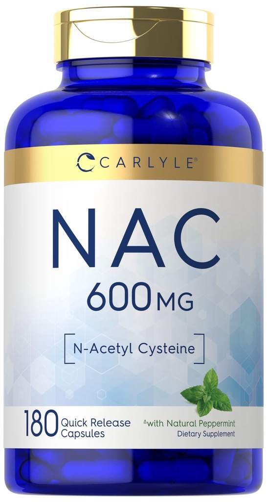 Carlyle NAC N-Acetyl Cystein 600mg | 180 Kapseln | mit Peppermint | Free Form Supplement | Non-GMO, Glutenfrei