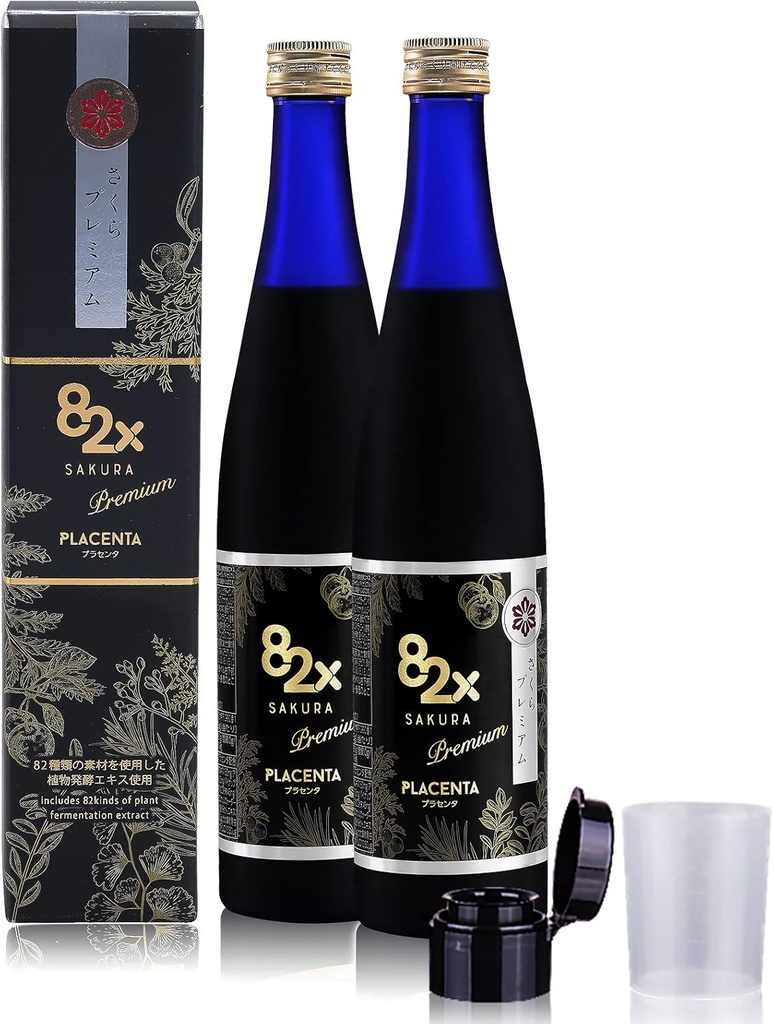 82X Liquid Placenta Drink - Premium Placenta 450.000mg Placenta - 15.000 Marine Collagen Peptides Supplement aus Japan mit 82 Fermented Plants, patentiert für Haut Haar Nagel 2Pack