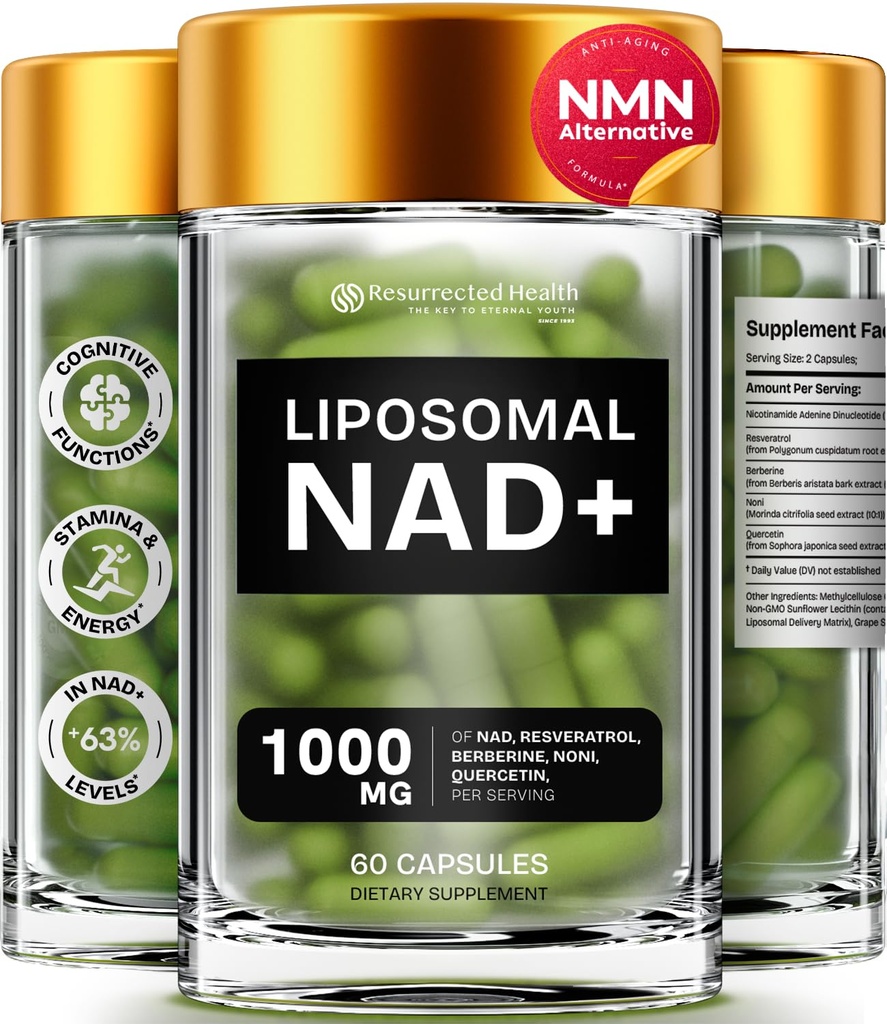 Liposomal NAD Ergänzungen für Frauen Resveratrol NAD + Ergänzung w/Berberine, Quercetin, Noni | Boosts NAD Anti-Aging, Bravfin Support, Gut Heath - 60 Kapseln