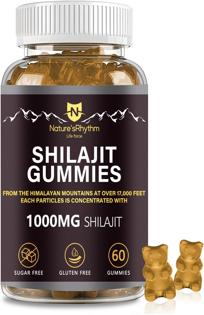 Nature’s Rhythm Shilajit Gummies 1000mg - 60 Stück Shilajit Gummies für Männer und Frauen, Shilajit Gummies Rich in verschiedenen Trace Minerals, eine Ergänzung zu Energie und Immunität