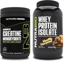 NutraBio Creatine monohydratée, non aromatisée, 300g et Isolate de protéines de lactosérum, caramel de la vanille, supplément - énergie musculaire, croissance musculaire maigre, récupération et force