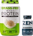 Nutrologia Grass Fed Whey Protein Powder - Vanilla Ice Cream Flavor (28 Serve) Zen Natural Magnesium Supplement (30 Serve)