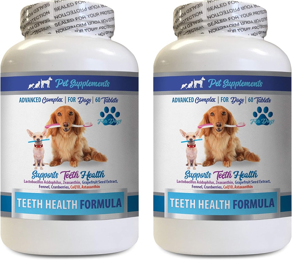 PET SUPPLEMENTARI & NUTRITION LLC Dog Bad Remedy Remedy - Dog Teeth Health Formula - Natural Gum Care - REMOVES Plaque Build UP - FRESHENS Breath - Dog Vitamin additive - 2 Bottiglie (120 Treats)