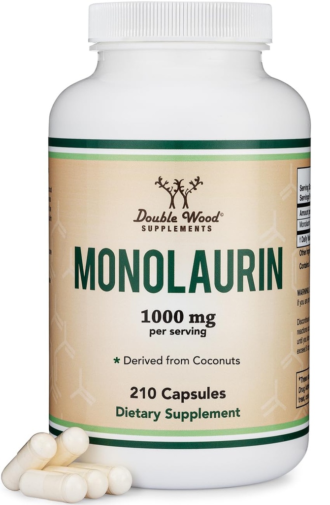 Monolaurin Immununterstützungsergänzung 1000mg pro Servierung, 210 Kapseln (Vegan Safe, Non-GMO, Glutenfrei) Immun-Booster für Erwachsene, Immunsystem Verteidigung durch Double Wood