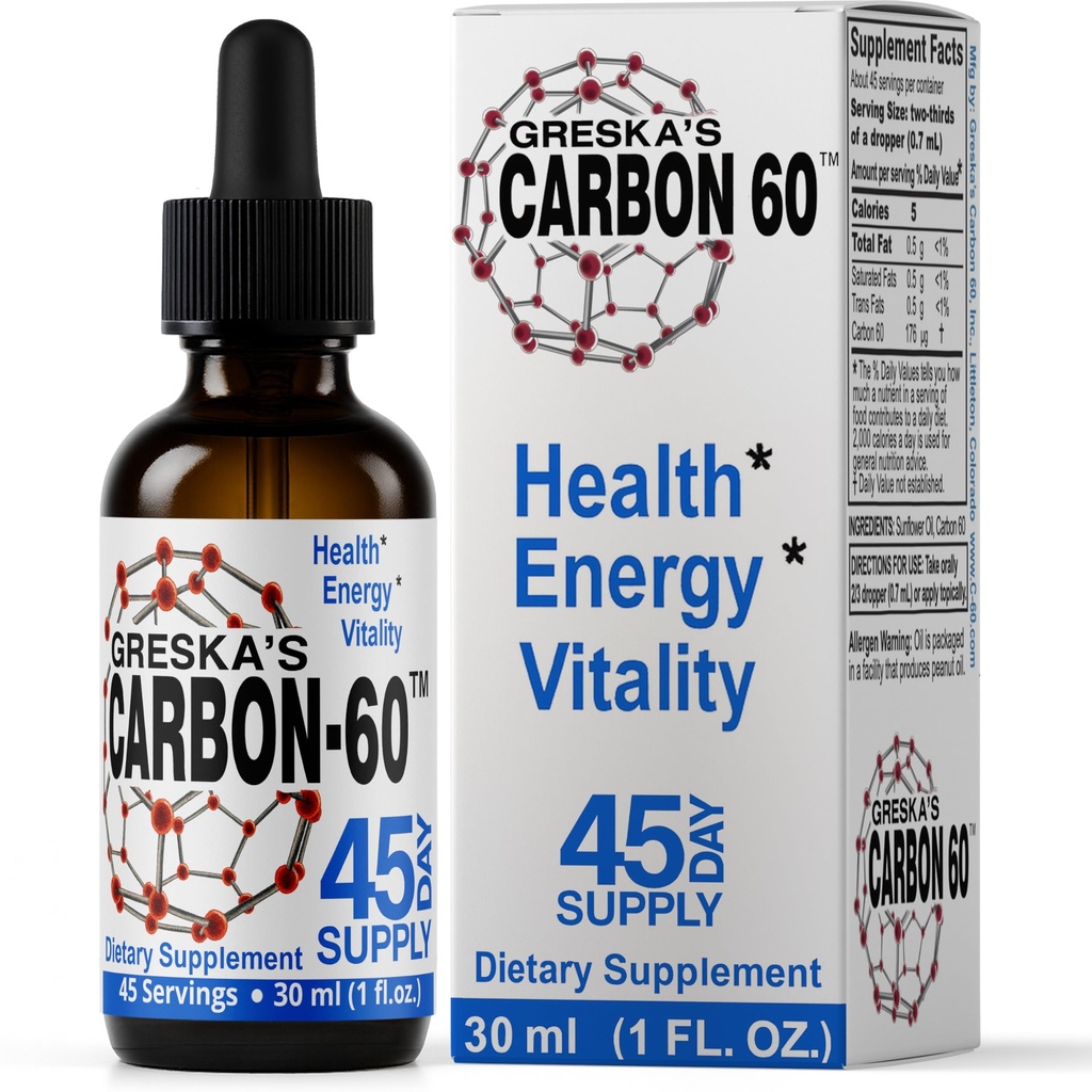 Greska's C60 in Organic Sunflower Oil - 45 Day Supply - Solvent-Free Carbon 60 Antioxidant Formula for Cellular Support, Vitality, Focus & Overall Wellness (1oz)