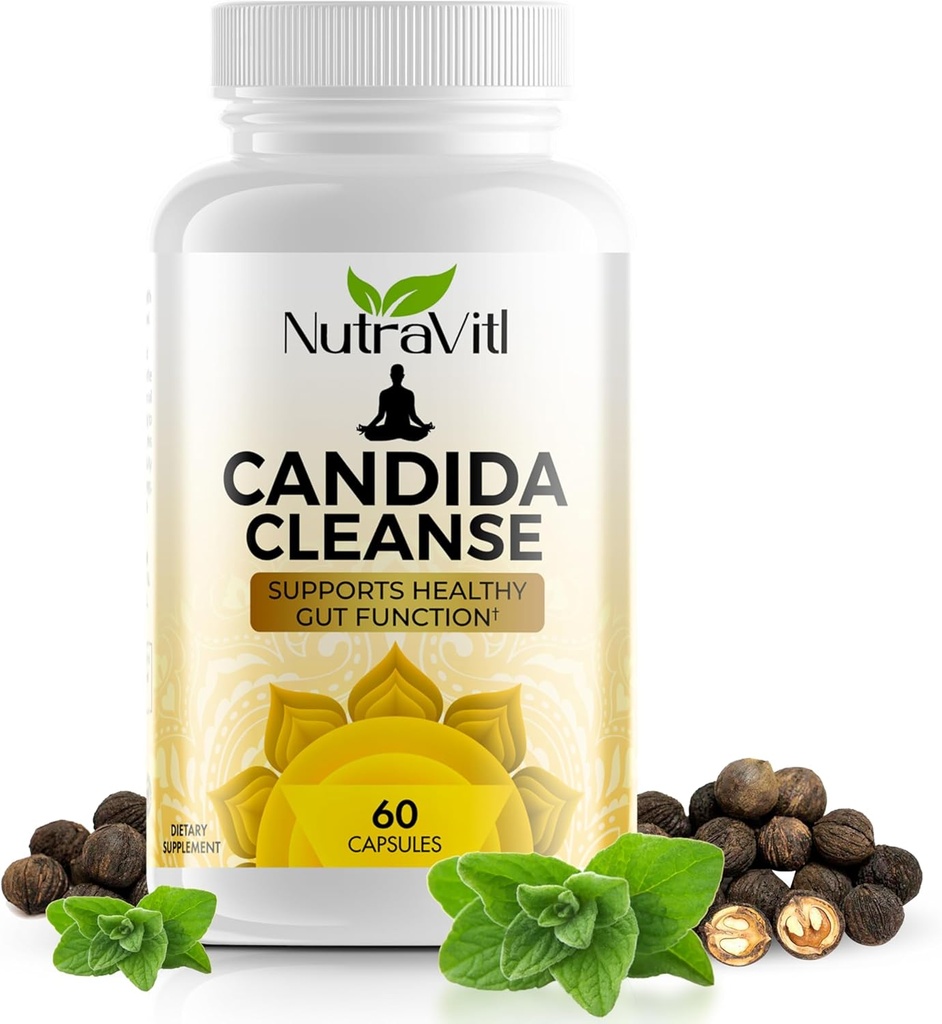 Candida Cleanse (60 capsules) Détox de croissance intestinale avancé - Comprend Oregano Leaf, Wormwood, Noix noire - favorise la santé et la régularité digestives pour les femmes et les hommes