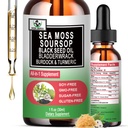 Sea Moss Black Seed olio Soursop gocce liquide con Bladderwrack Burdock Root Turmeric - Multimineral & Vitamins Superfood Gocce organiche non OGM per Immune & Digestive & Cell Support Skin Hair