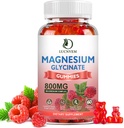 Zuckerfreie Magnesium-Glycinat-Gummien, 500mg Magnesium-Glycinat mit 200mg Magnesium Malat, Taurat, Oxid, COQ10, Vitamin B6 und D3, Sleep & Calm Support, 60 Himbeer-Gummien