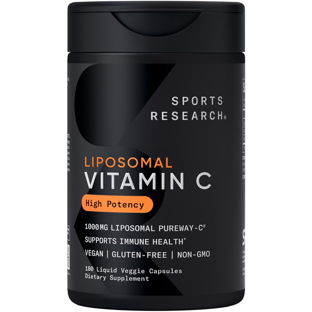 Sports Research® High Potency Supplément de vitamine C liposomique 1000 mg – Végétaux certifiés, non OGM, sans gluten.
