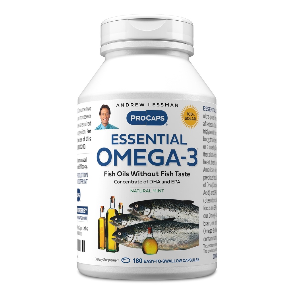 ANDREW LESSMAN Essential Omega-3 Mint - 180 Softgels - Ultra-Pure, High Potency Omega-3 Öle. Hohe DHA, keine Stomach Upset, keine Verunreinigungen, keine Merkur. Kleine leicht zu schlucken Softgels