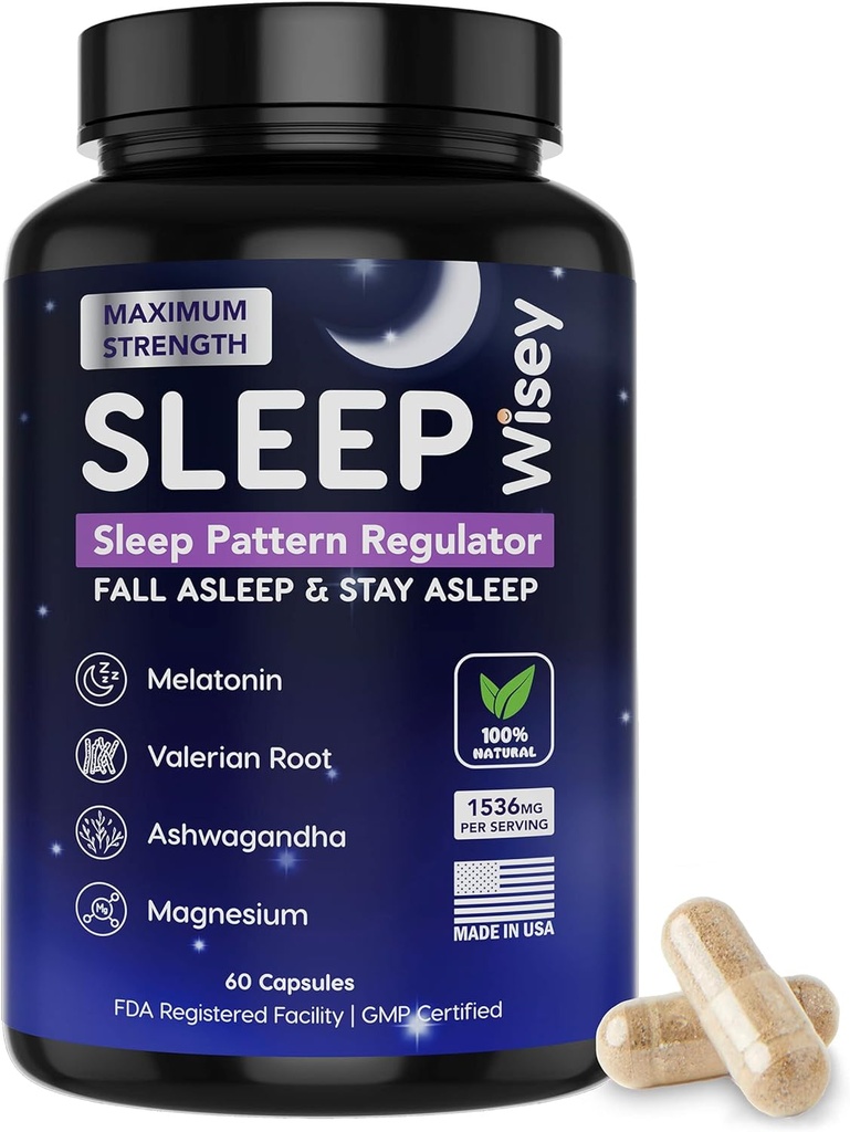 Wisey Natural Sleep Aid - Promotes Gesundes Schlafen und Entspannen - Kräuter-Schlafergänzung für Erwachsene mit Valerian, Melatonin, Magnesium, Ashwagandha - Non-Habit Forming - 60 Kapseln
