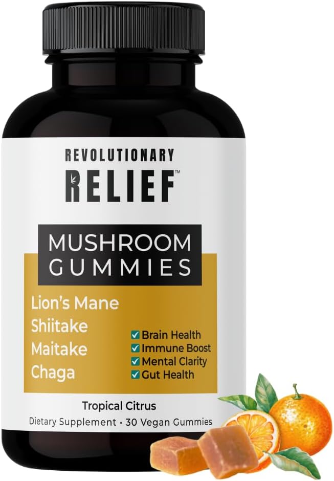 Adaptogene 4-1 Pilz-Extrakt-Gummien für Fokus, Klarheit und Immununterstützung・mit Lion’s Mane, Shiitake, Chaga & Maitake・Vegan・Keto-Friendly・Tropical Citrus Flavor