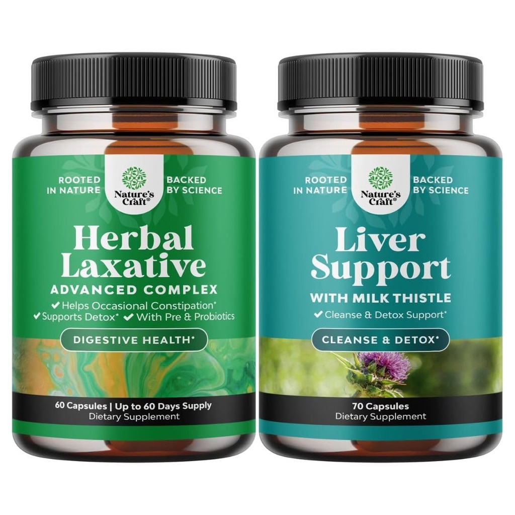 Ensemble de capsules laxatives à base de plantes avec des probiotiques et la formule de nettoyage du foie Detox & Repair - Natural Colon Detox Système de soutien digestif - supplément de soutien du foie à base de plantes avec chardon