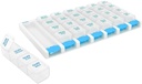 EZY DOSE Settimanale (7 giorno) 4 volte al giorno Push Button Pill Organizer e Vitamin Planner, Rimovibili Daily Pillboxs, Blu, Clear Lids, Large, BPA Free