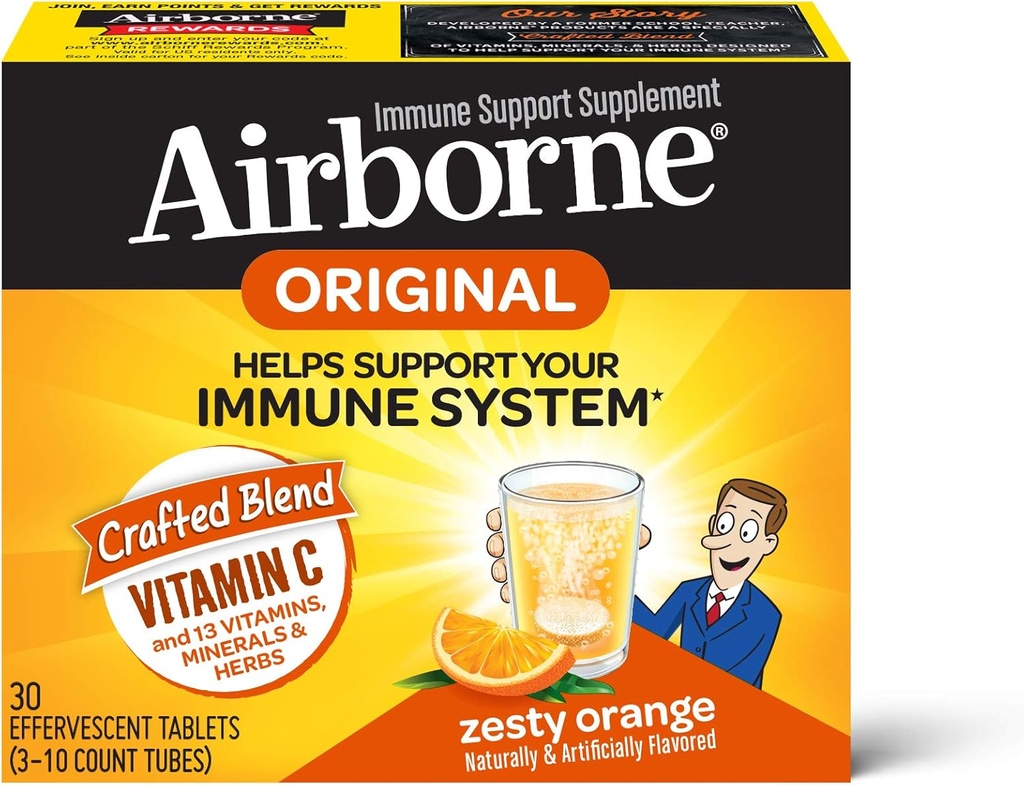 Airborne Zesty Orange Effervescent Tabletten,1000 mg Vitamin C - Immununterstützungsergänzung 30ea
