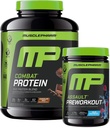 Muscle Pharm Combat 4lb Chocolate Protein und MusclePharm Assault Blue Raspberry PreWorkout