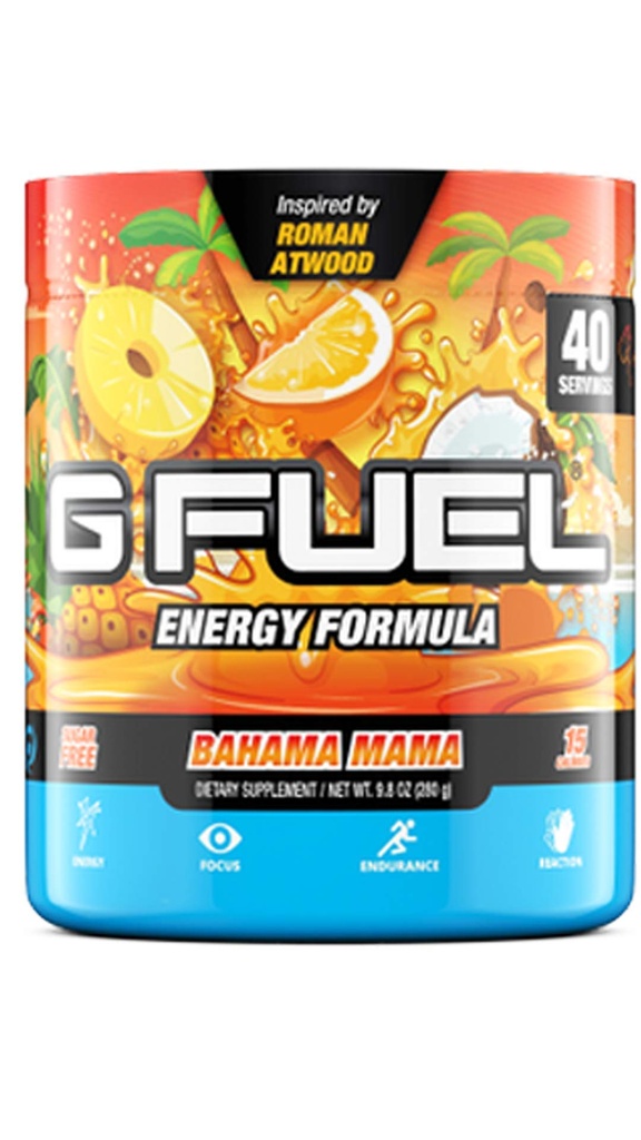 G Fuel Bahama Mama Energy Drink Powder, Pre Workout Caffeine Mix per il gioco, Sugar Free Focus Amino, Vitamin + Antiossidanti, 9.9oz (Coconut & Ananas, 40 Serve)