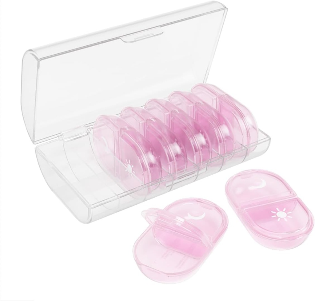 EZY DOSE Weekly (7-Jay) Individual AM/PM Pill Organizer quotidien avec cas, distributeur de médicaments portatifs, contenant de pilules compatibles voyage, 2X Day Compartiments pour vitamines et suppléments, rose