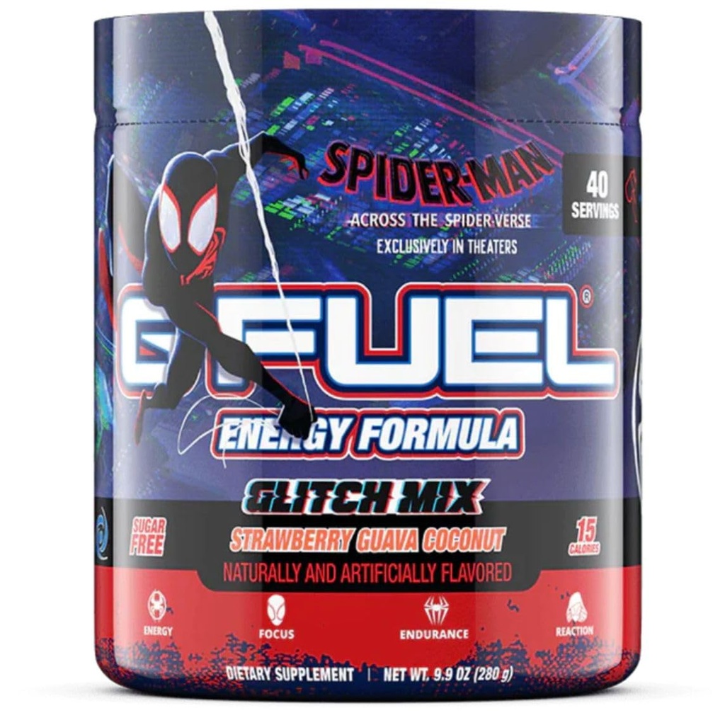 G Fuel Across The Spider-Verse Energy Drink Powder, Pre Workout Caffeine Mix für Gaming, Fokus Amino, Vitamin + Antioxidantien, 9.9oz (Strawberry Guava Coconut, 40 Servierungen)