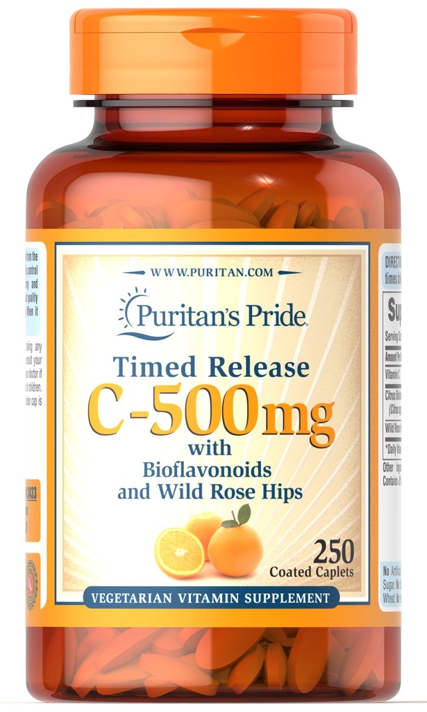 Puritan Pride Vitamin C 500 mg con Caplets Rose HIPS, 250 Conte