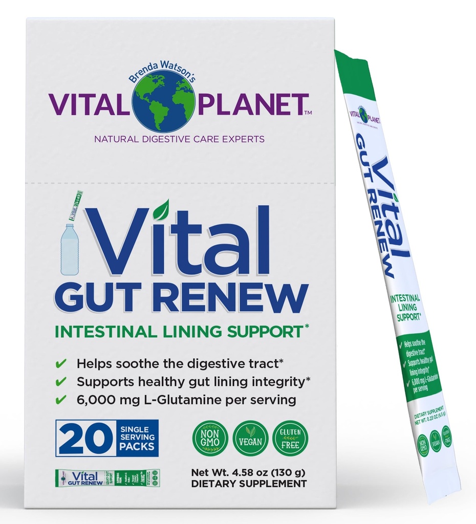 Vital Planet - Vital Gut Renew Powder Supplement für Leckgutreparatur mit L-Glutamin, Marshmallow und Ginger Root, DGL Licorice Root und Organic Aloe Vera, L Glutamine 6000mg, 20 Single Serve Packs
