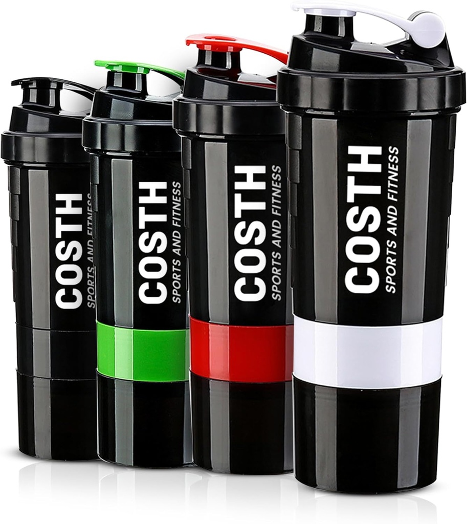 17 Oz Multi-Compartment Shaker Bottiglia con Set 4-Pack | BPA-Free, Leakproof, Protein Mixer & Supplement Storage