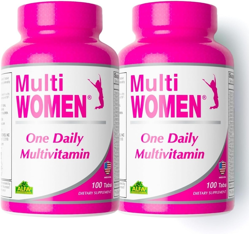 ALFA VITAMINS Multi Frauen Vitamine Nahrungsergänzung mit essentiellen Vitaminen & Mineralien für Damen - Aminosäuren + Antioxidantien - 100 Tabletten (2 Packung)