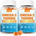 Supplément Oméga 3 végétalien Gommies 1100m pour les adultes - DHA 680mg & EPA 340mg avec curcuma, MSM, vitamine C, E, D3, Zinc - Algae Fish Oil Alternative