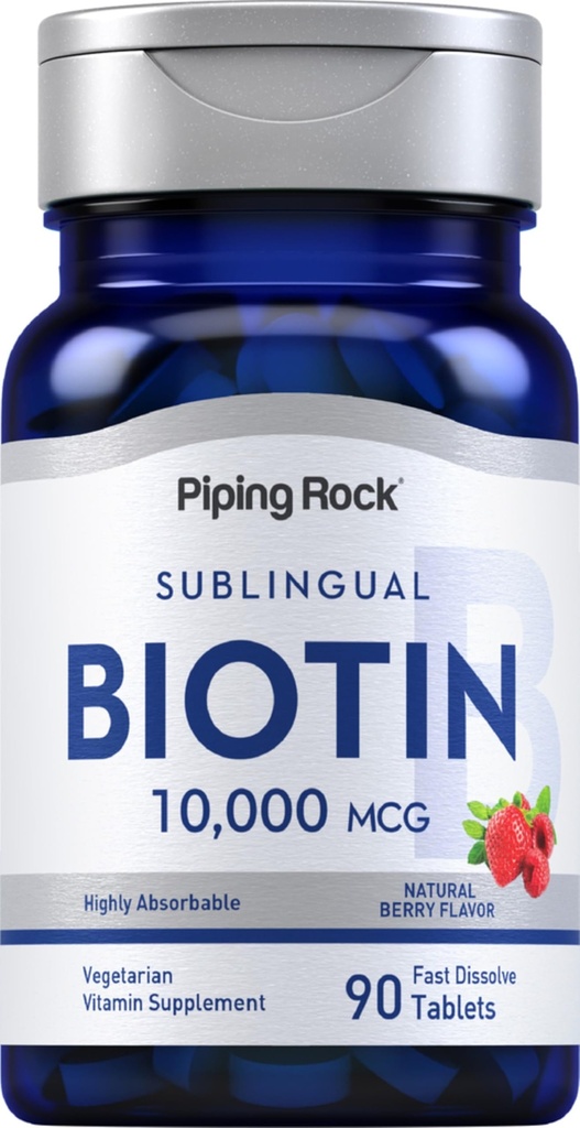 Piping Rock Biotin 10000mcg Fast Dissolve Tablets | 90 Count | Berry Flavor Sublingual Pillen | Max Strength and High Absorption | Vegetarisch, Non-GMO, Glutenfreie Ergänzung