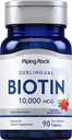 Piping Rock Biotin 10000mcg Tavole dissolve veloci | 90 Count | Pillole sublinguali di sapore di bacche | Max Strength and High Absorption | Vegetariano, Non OGM, Gluten Free Supplement