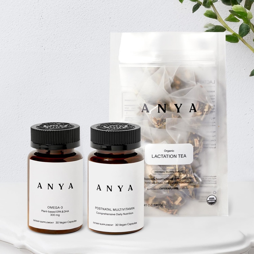 ANYA Multivitamin + Lactation Tea Bundle Postpartum Essentials for Women, Postnatal Supplements for Breastfeeding