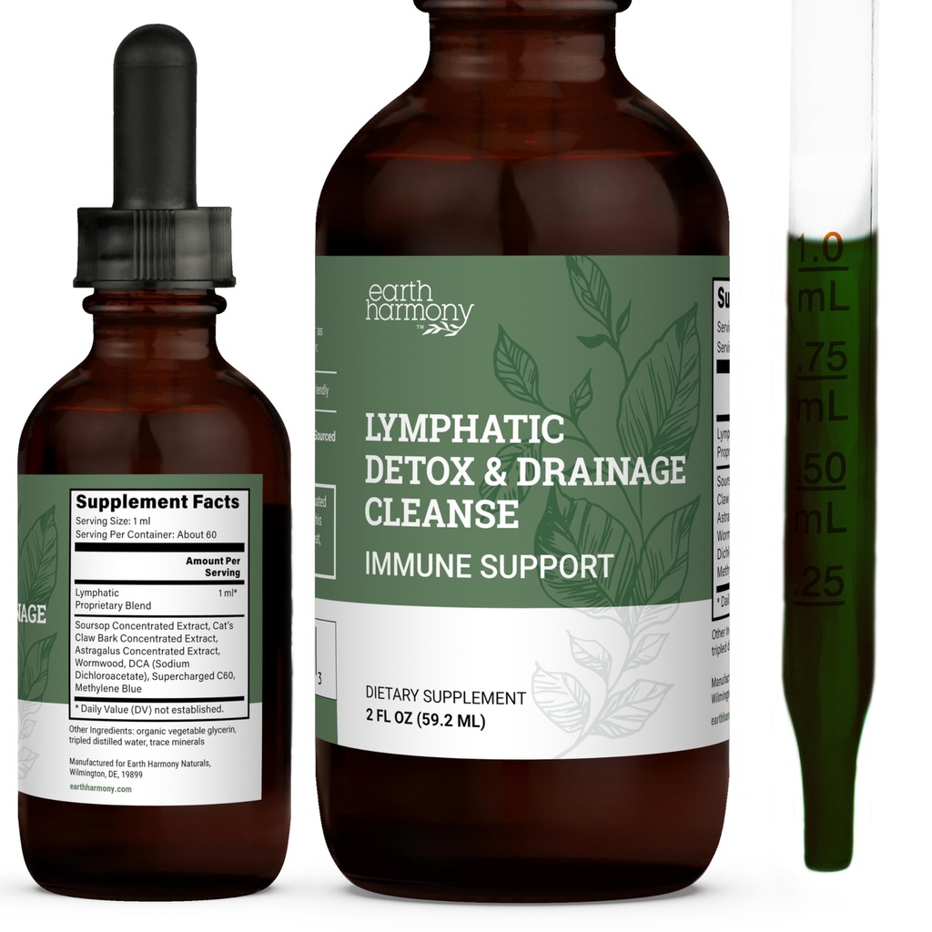 Terra Harmony gocce di drenaggio linfatico, Lymph Detox - Supplemento con Soursop, Cat's Claw Bark, Astragalus, Wormwood, Lymph Node Detox, Lymphatic Support Cleanse (2 Oz)