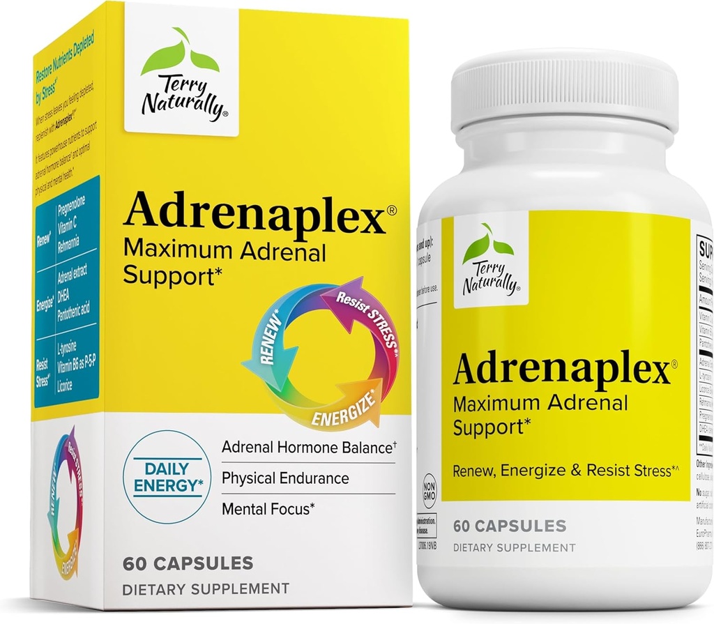 Terry Naturally Adrenaplex - Adrenal Gland Function Supplement - Glandular Support Supplement mit Vitaminen C & B6 - Nahrungsergänzung zur Unterstützung gesunder Nebennierenfunktion - 60 Kapseln