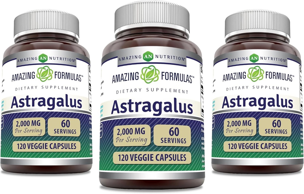 Incredibile Formulas Astragalus 2000 mg Per Serving Capsule Supplemento | Realizzato con Pure Astragalus Membranaceus Plant Root Extract | Non-GMO | Gluten Free (120 Count | 3 Pack)