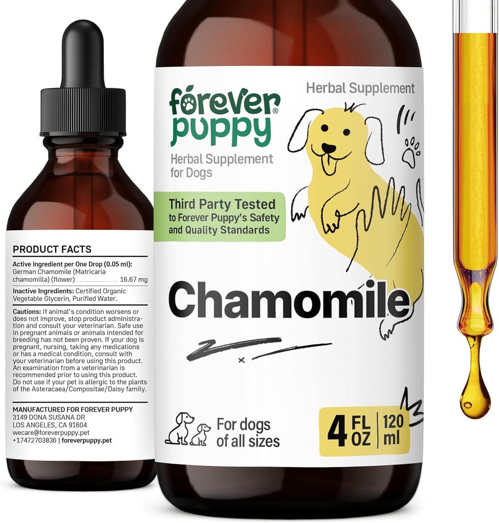Für immer Welpen Kamille Tincture für Hunde - Kamille Flüssiger Extrakt für Gas Relief & Gut Cleanse Unterstützung - Flüssige Verdauungsergänzung für Hunde aller Rassen & Größen - 4 Unze
