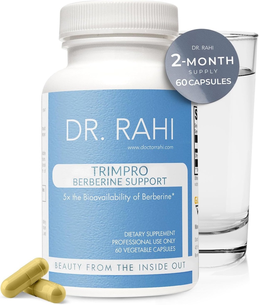 Dr. Rahi Berberine Supplement 200mg - 60 Capsules Dihydroberberine Supplements, Metabolism + Immune Support Supplement - HCL Supplement for Low Stomach Acid - Gluten Free + Non-GMO - Trimpro