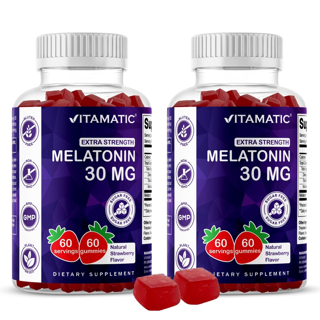 Vitamatic Sugar Free Melatonin 30mg pro Gummy - 60 Portionen - 60 Vegetarische Gummis - Non-Habit Forming Supplement (60 Count (Paket von 2))