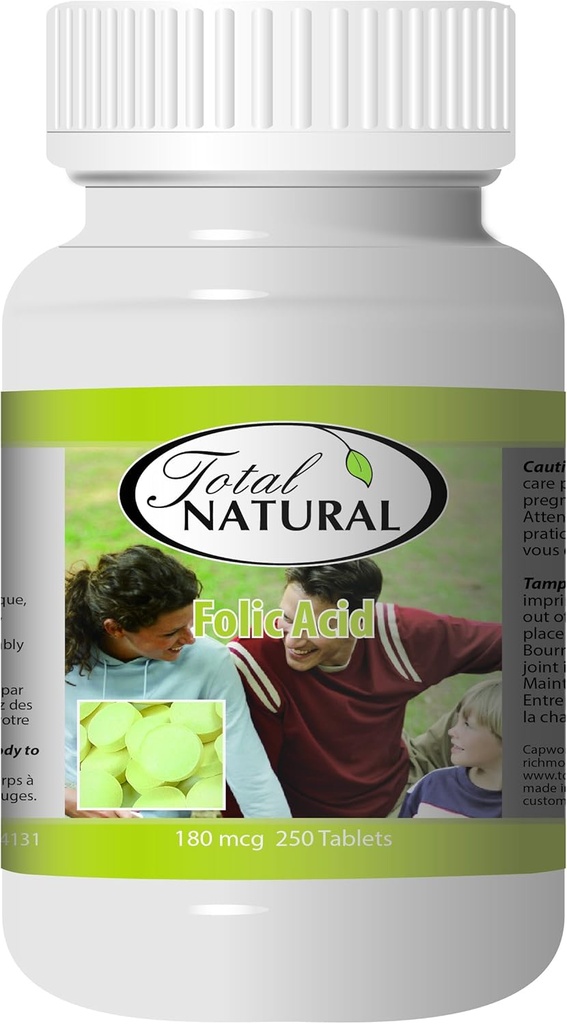 Folsäure 180mcg 250t [1 Flasche] von Total Natural, Gut für schwangere Frauen, Gesunde Entwicklung von roten Blutkörperchen